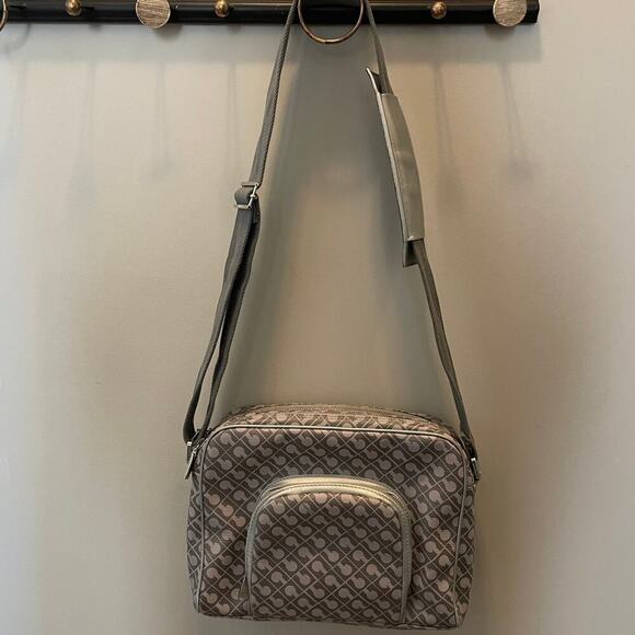 Gherardini Softy Monogram Crossbody Bag | Gray, Tan, Beige Multiple Compartments - Picture 2 of 11